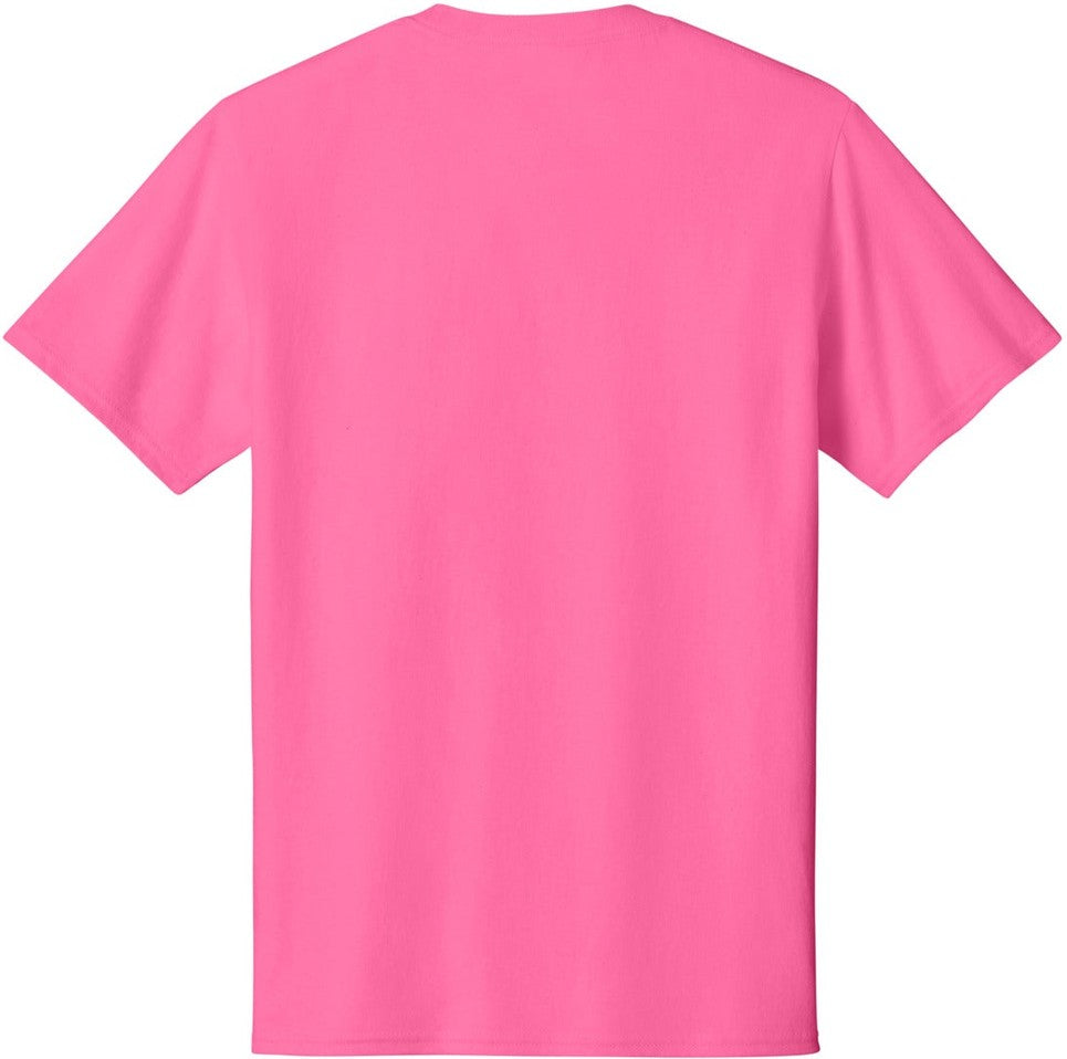 Rear View of Neon Pink Port & Co Core Cotton Tee. PC54