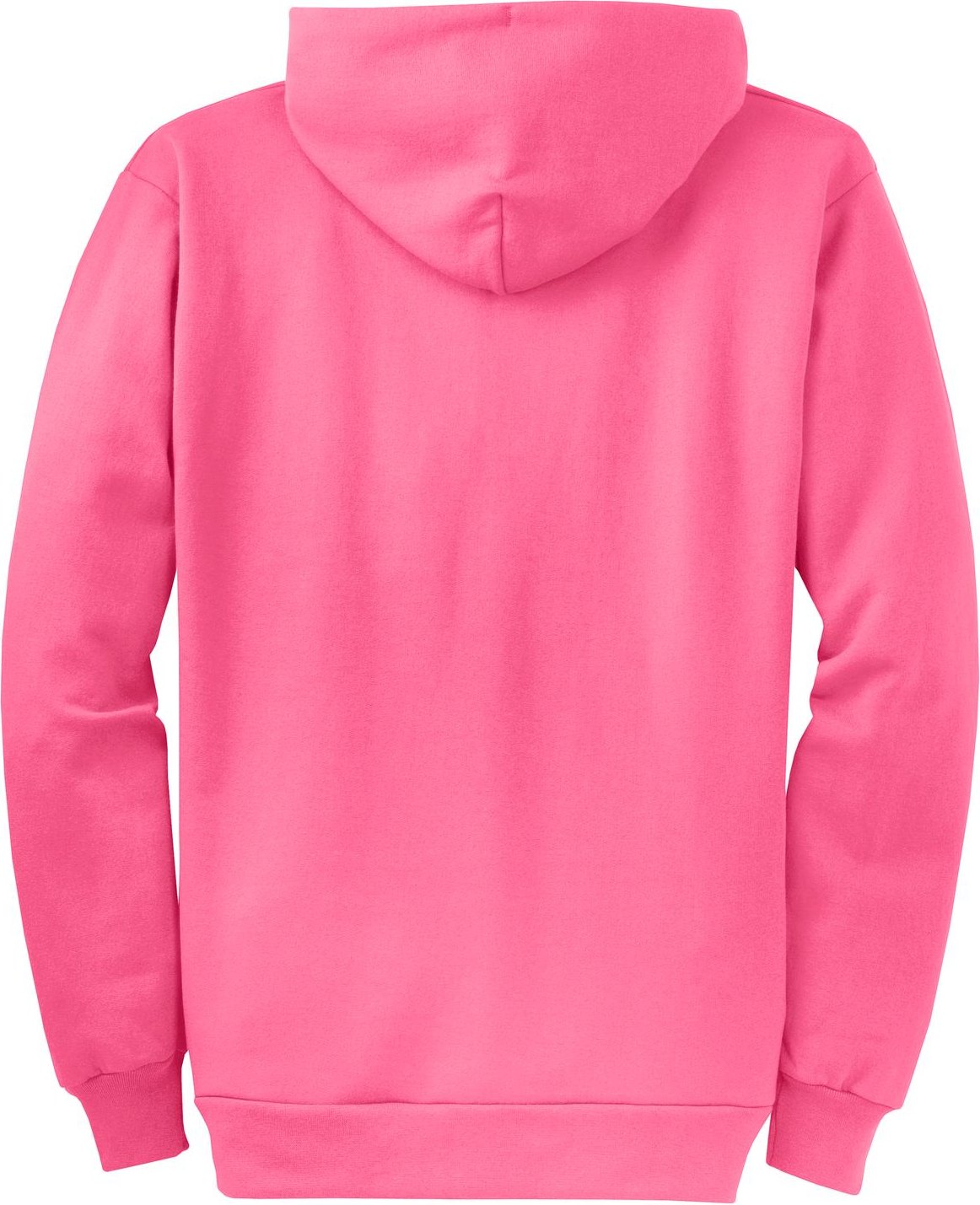 Front View of Neon Pink Port & Co Core Fleece Full-Zip Hooded Sweatshirt. PC78ZH