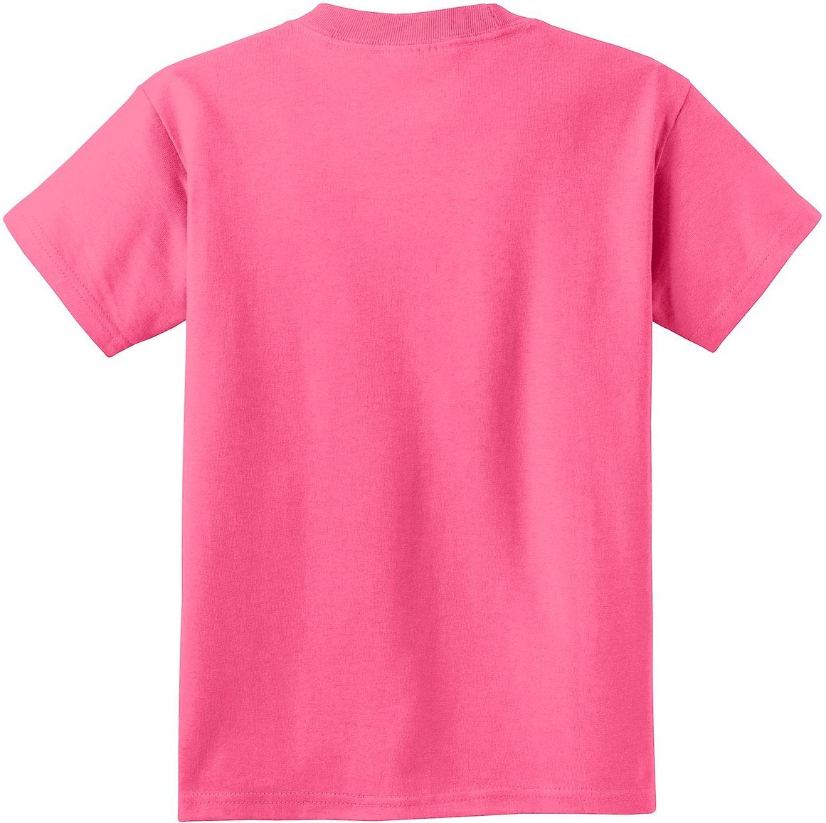 Front View of Neon Pink Port & Co Youth Core Cotton Tee. PC54Y