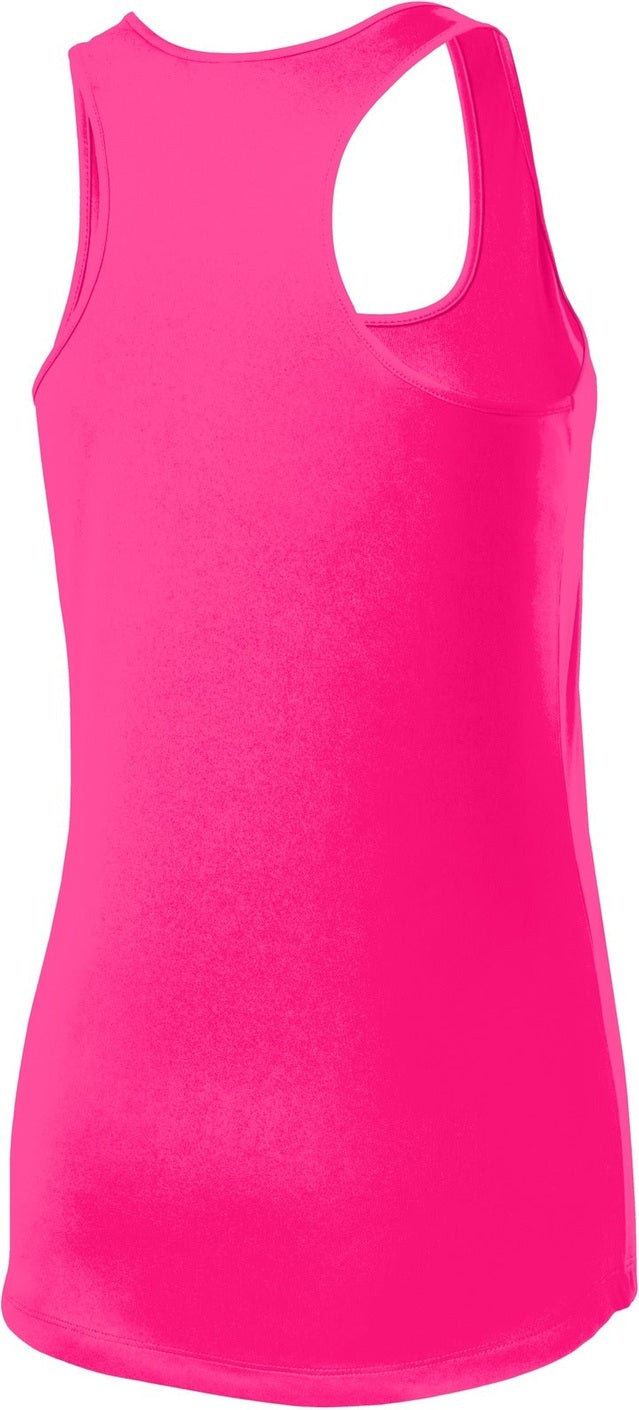 Rear View of Neon Pink Sport-Tek Women's PosiCharge Competitor Racerback Tank. LST356
