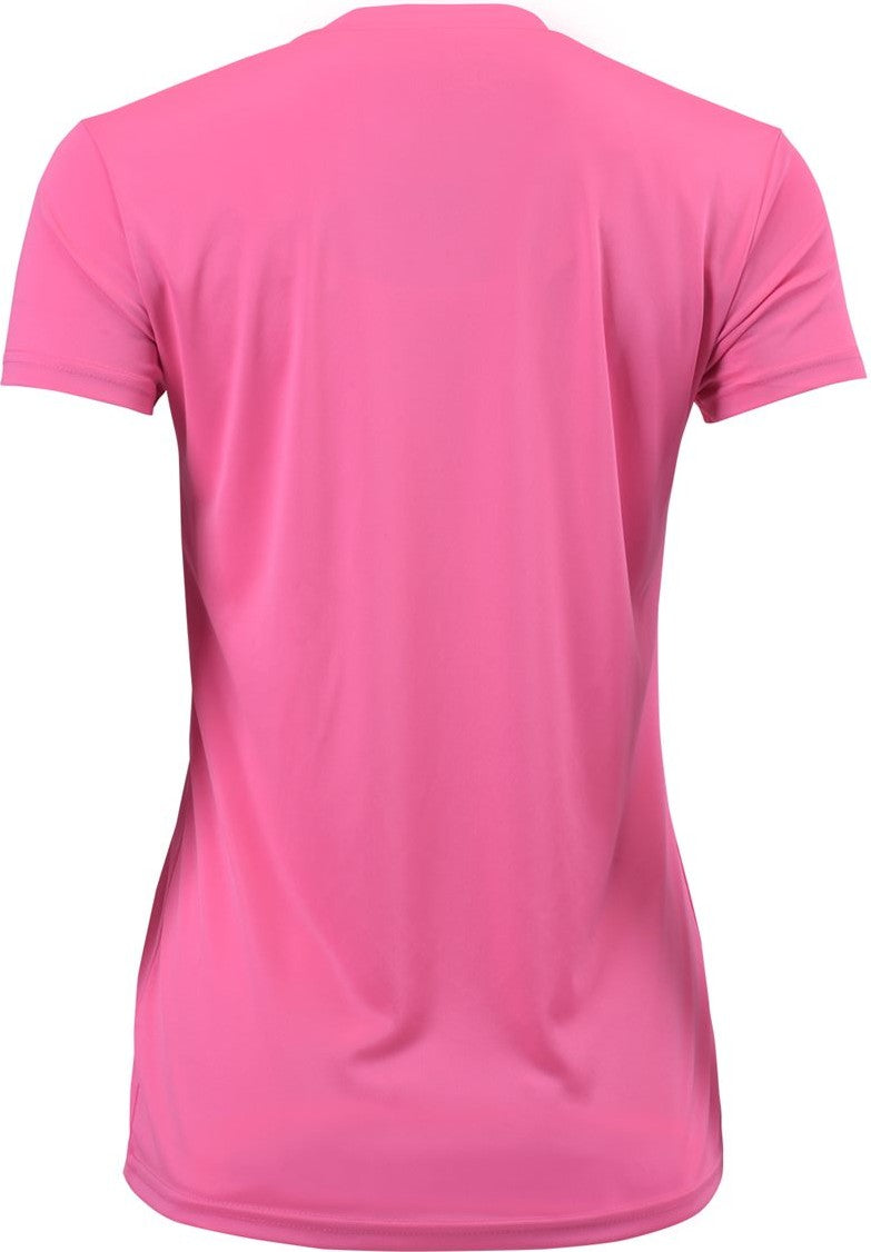 Rear View of Neon Pink Women's Vera V-Neck T-Shirt - 203