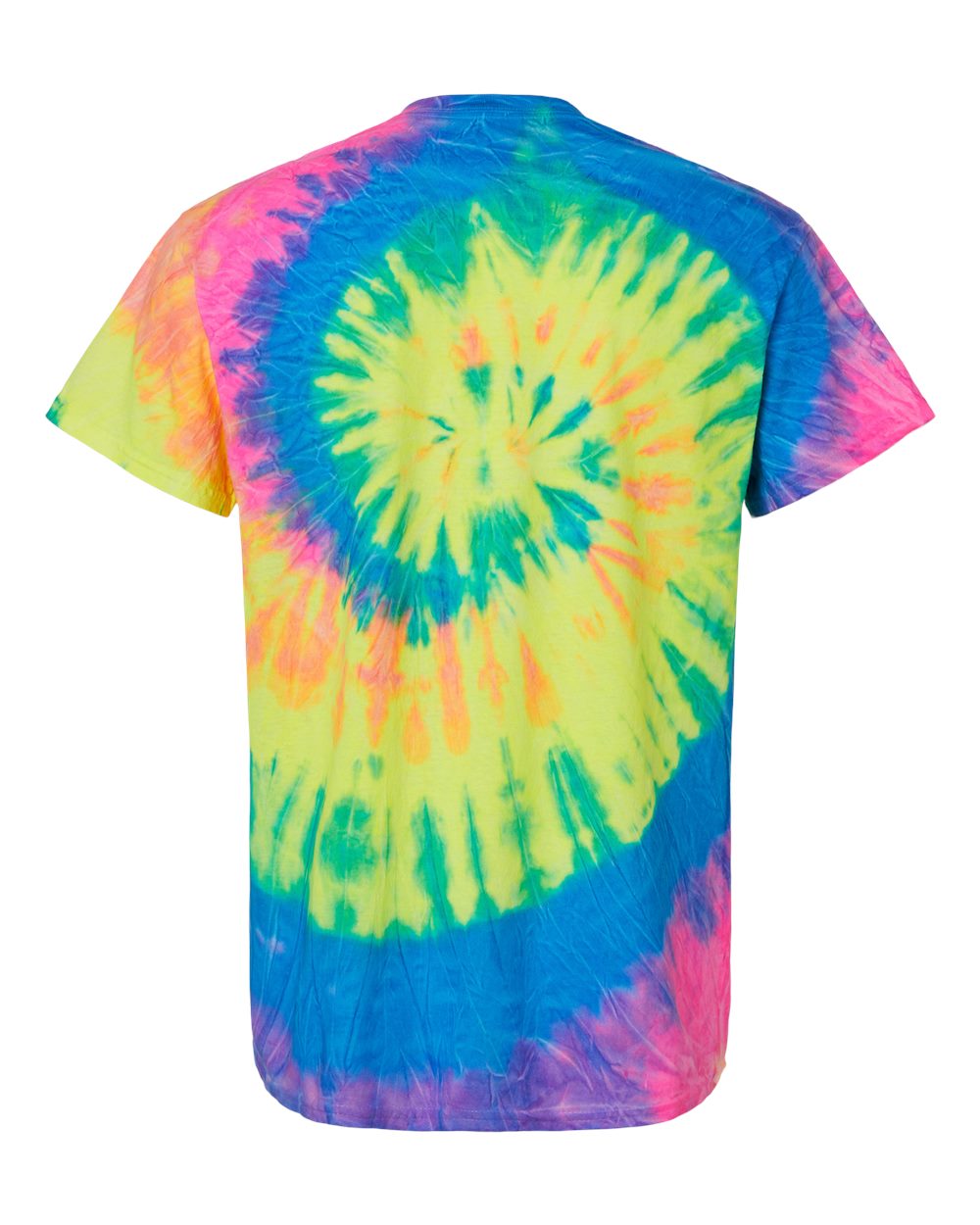 Front View of Neon Rainbow Multi-Color Tie-Dyed T-Shirt - 1000