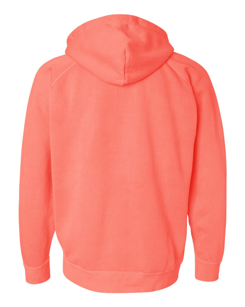 Rear View of Neon Red Orange Garment Dyed Hooded Sweatshirt - 1565