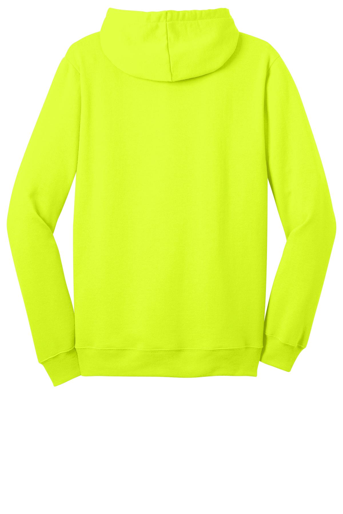 Front View of Neon Yellow District The Concert Fleece Full-Zip Hoodie. DT800