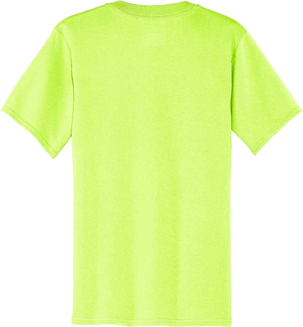 Front View of Neon Yellow Port & Co Core Cotton V-Neck Tee. PC54V