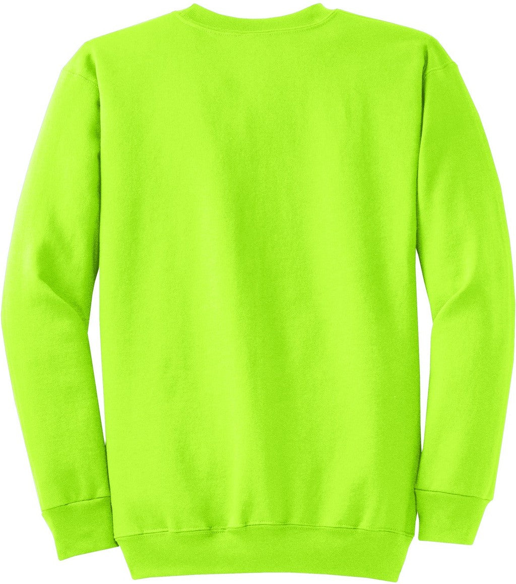 Front View of Neon Yellow Port & Co Core Fleece Crewneck Sweatshirt. PC78