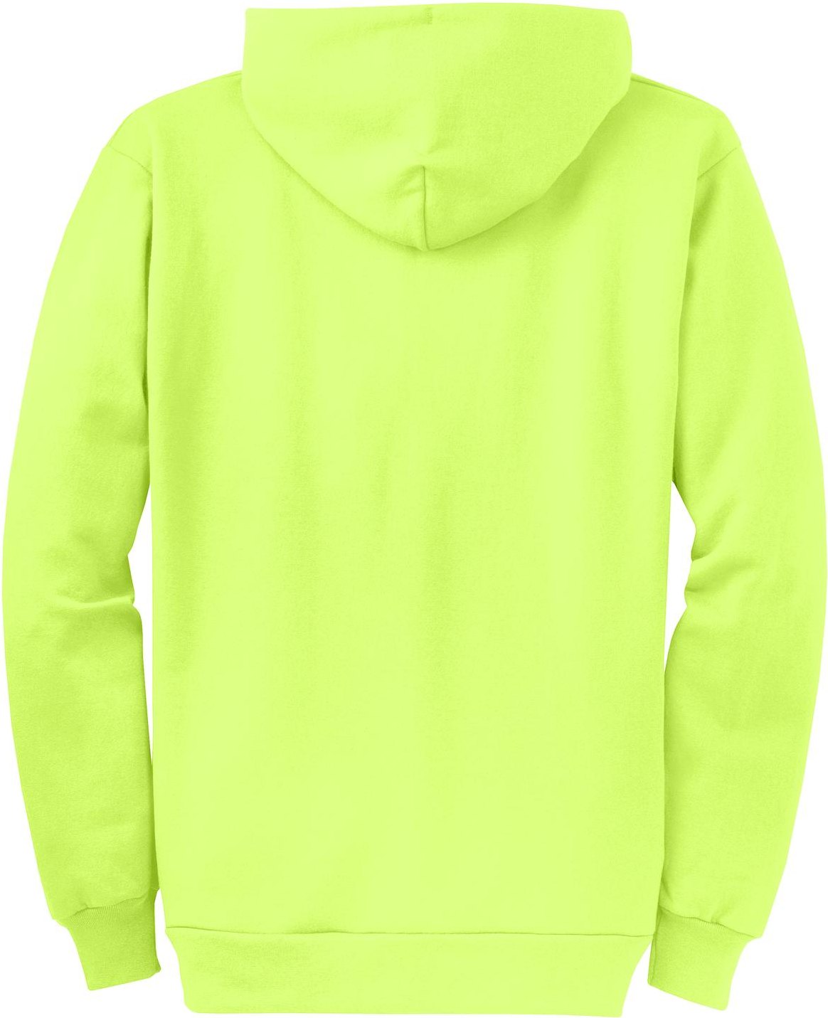 Front View of Neon Yellow Port & Co Core Fleece Full-Zip Hooded Sweatshirt. PC78ZH