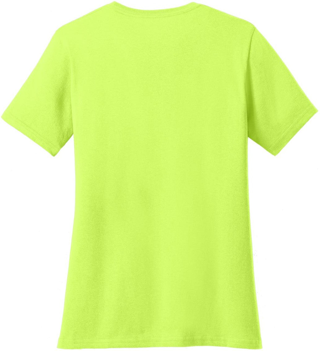 Front View of Neon Yellow Port & Co Women's Core Cotton V-Neck Tee. LPC54V