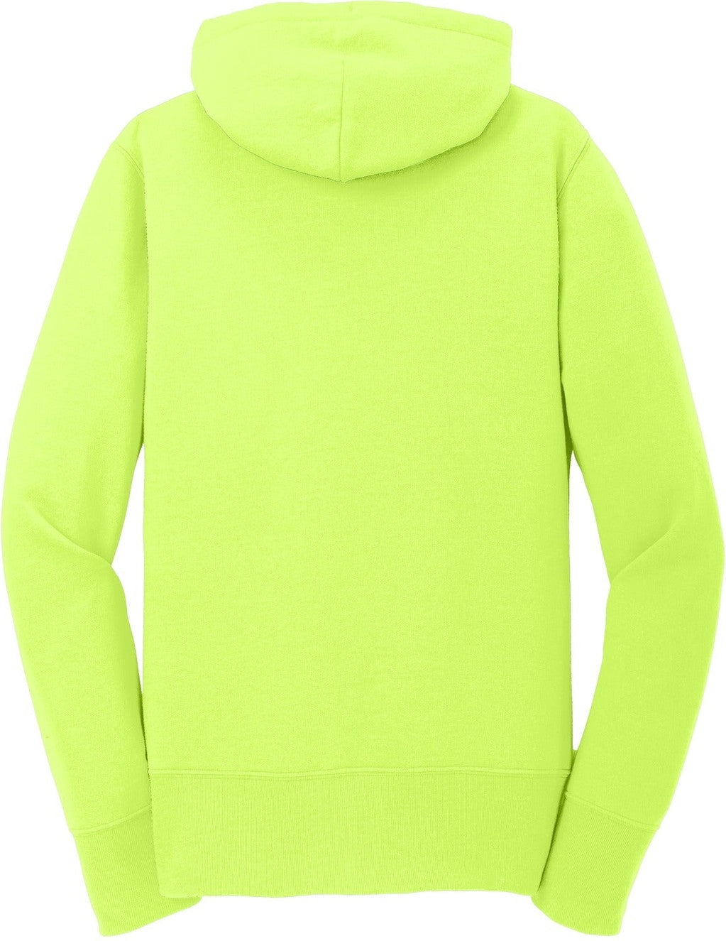 Front View of Neon Yellow Port & Co Women's Core Fleece Full-Zip Hooded Sweatshirt. LPC78ZH