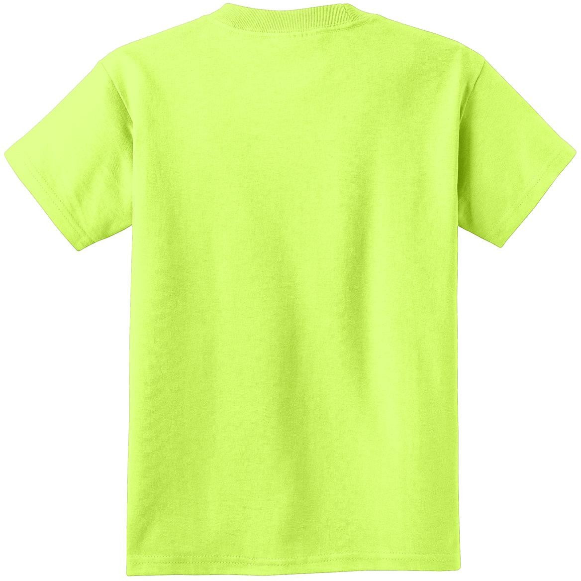 Front View of Neon Yellow Port & Co Youth Core Cotton Tee. PC54Y