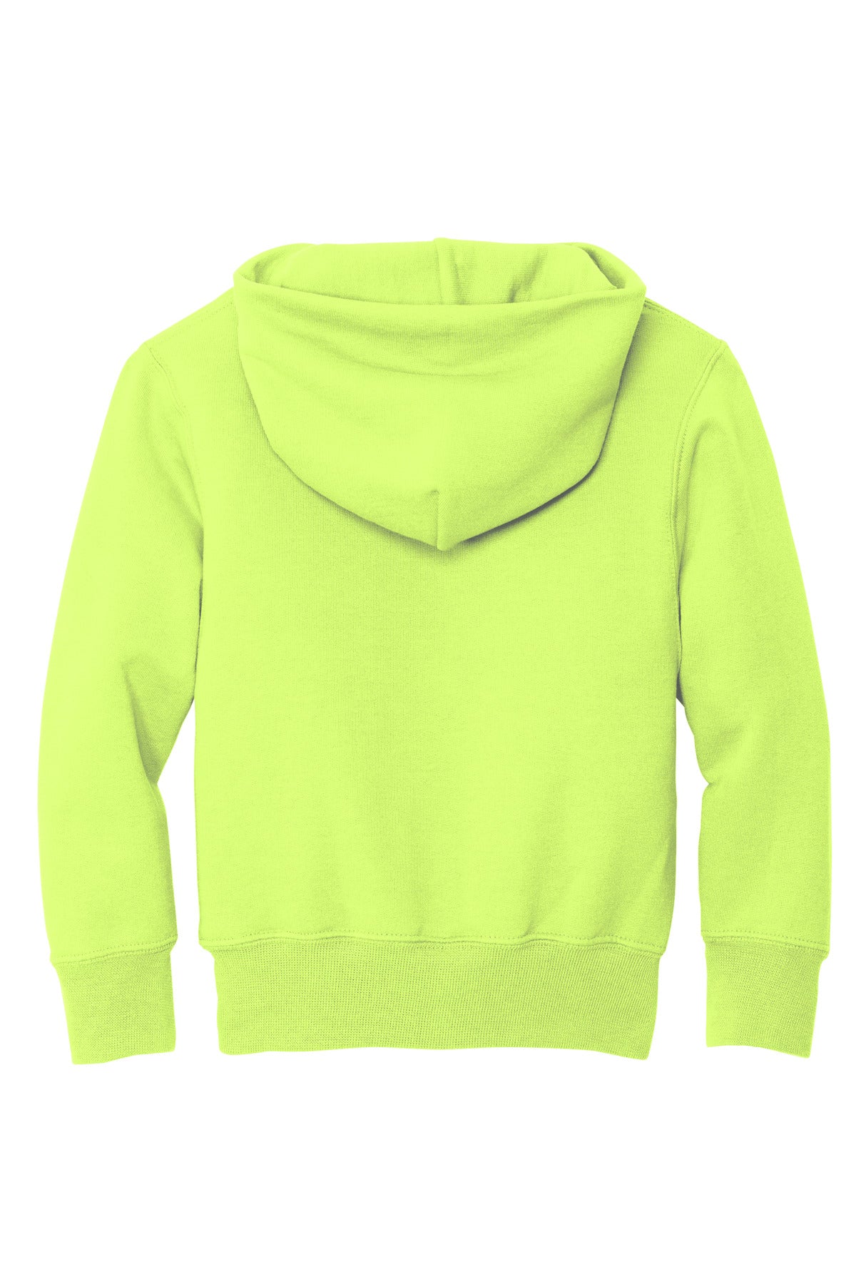 Front View of Neon Yellow Port & Co Youth Core Fleece Pullover Hooded Sweatshirt. PC90YH