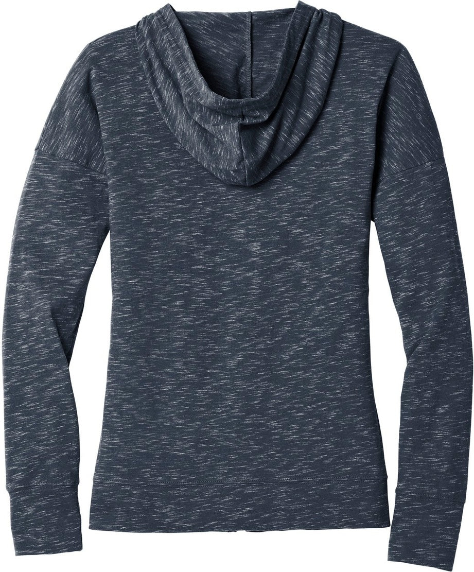 Rear View of New Navy District Women's Medal Full-Zip Hoodie. DT665