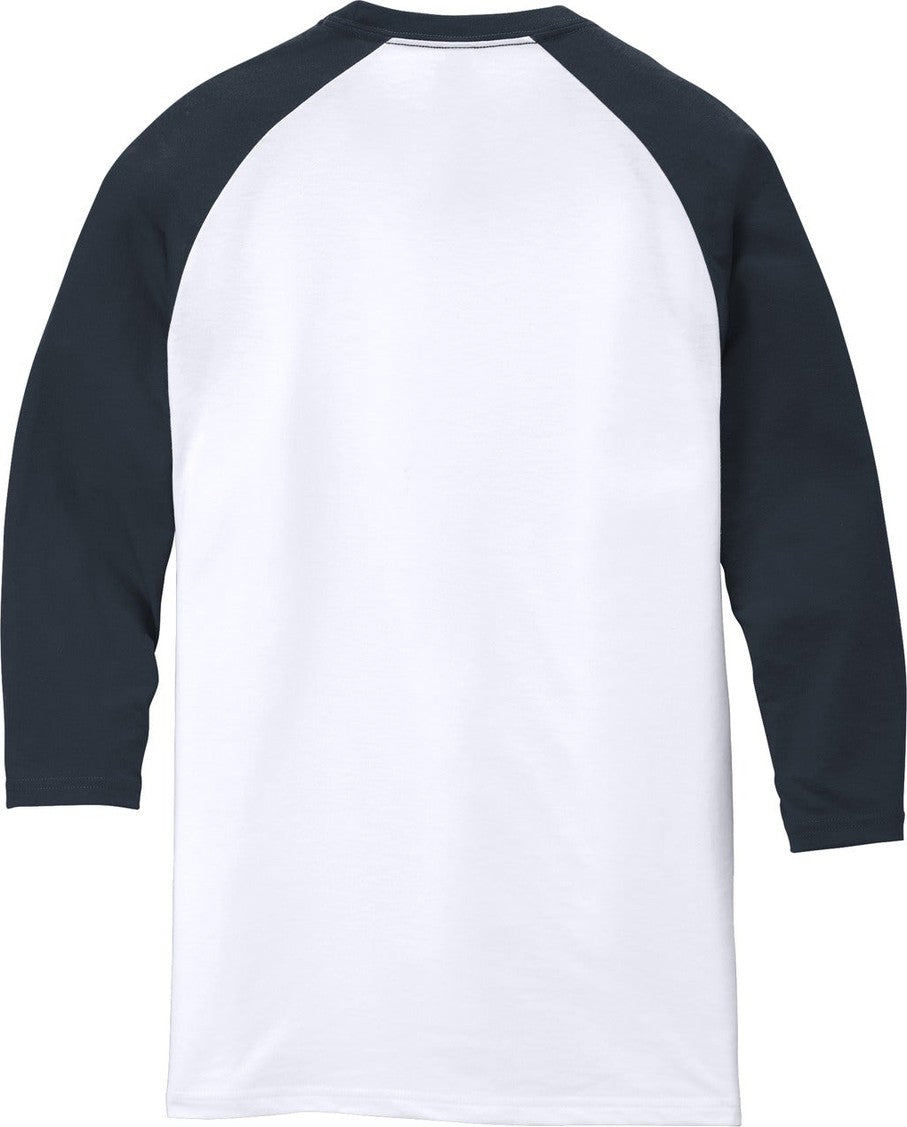 Front View of New Navy/White District Perfect Tri 3/4-Sleeve Raglan. DM136