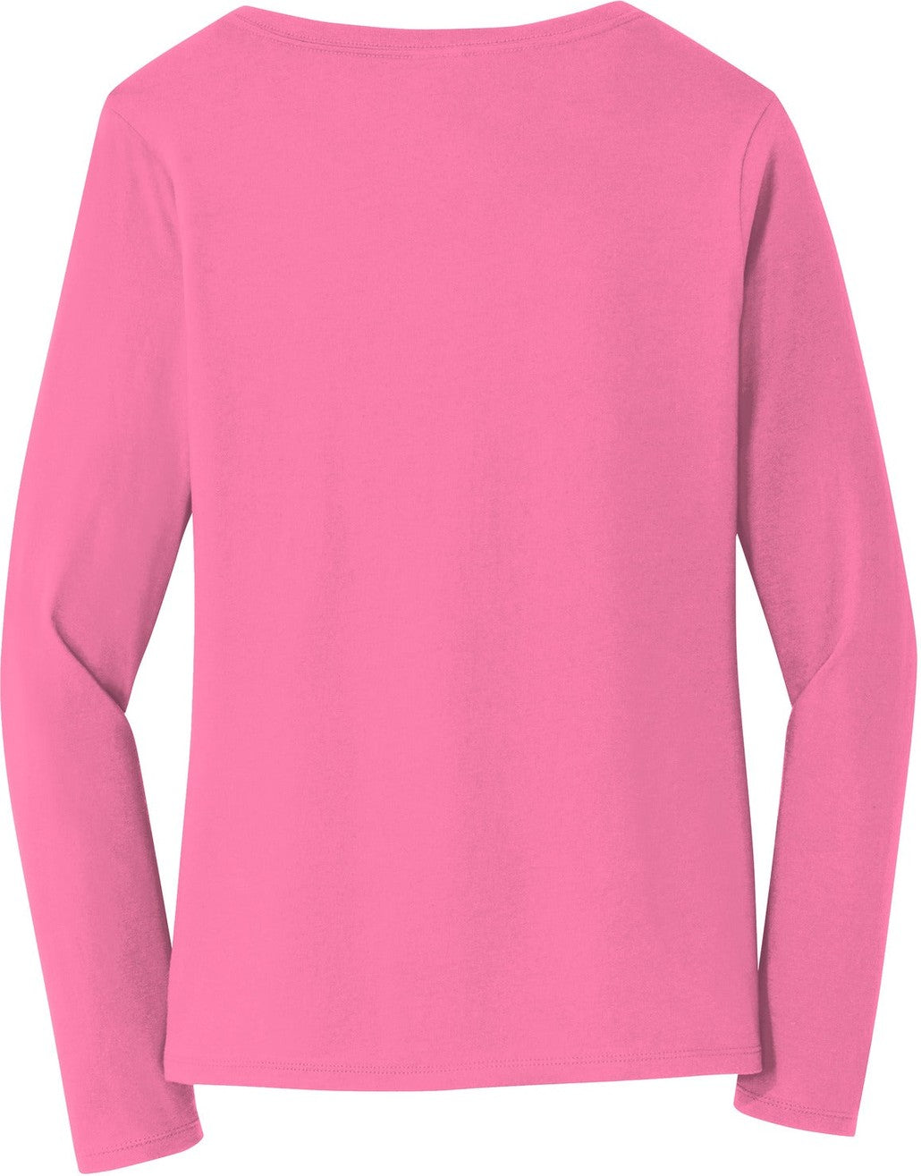 Front View of New Pink Port & Co Women's Long Sleeve Fan Favorite V-Neck Tee. LPC450VLS