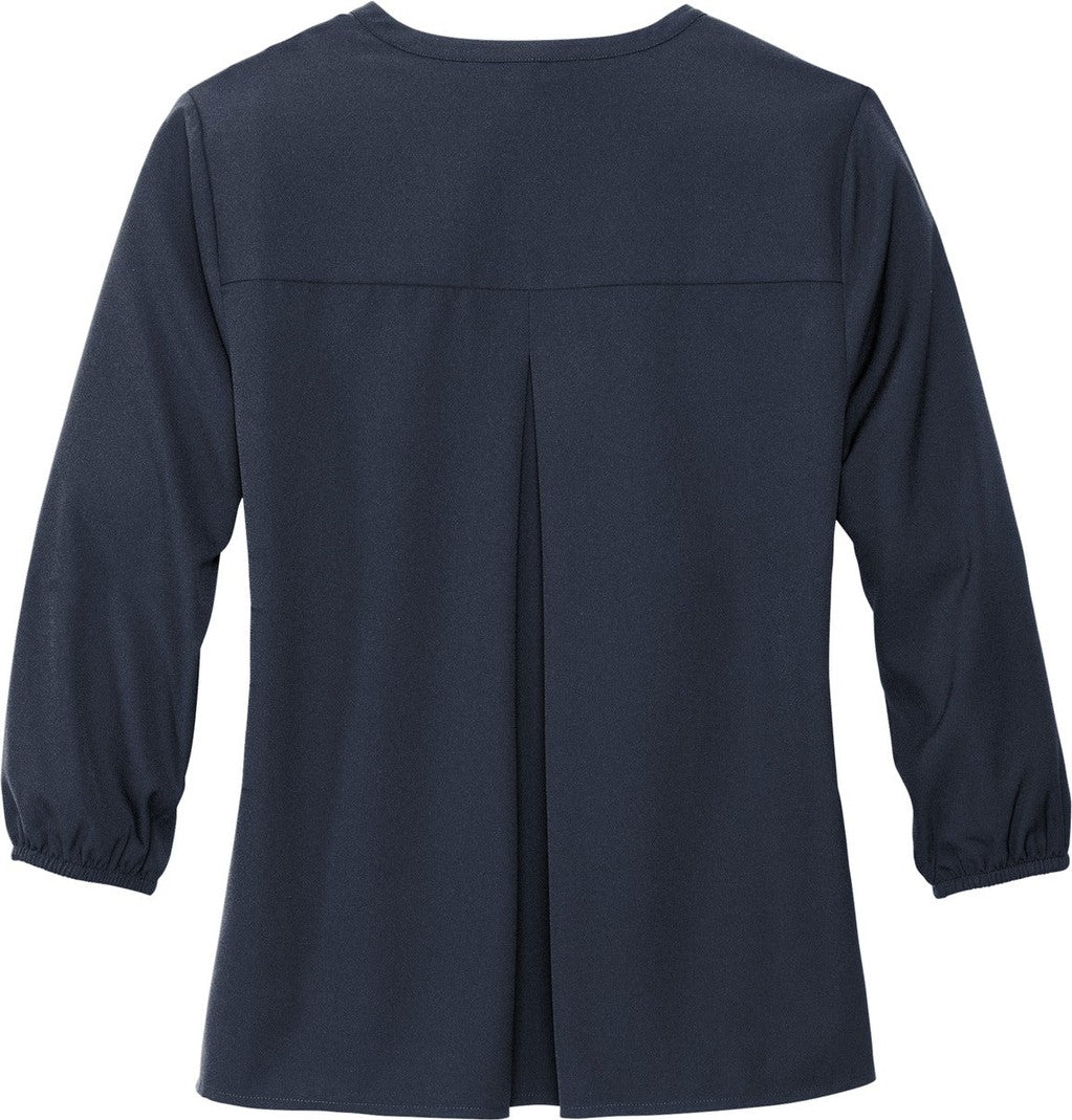 Front View of NightNavy Mercer+Mettle Women's Stretch Crepe 3/4-Sleeve Blouse MM2011
