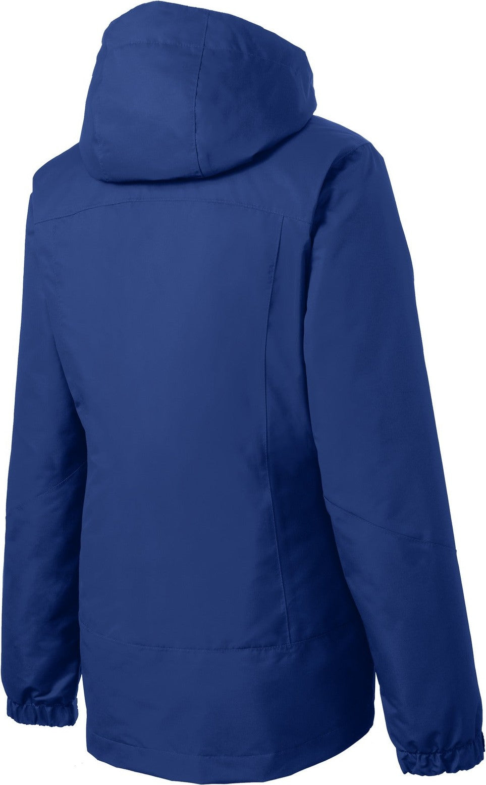 Rear View of Nt Sky Blue/Bk Port Authority Women's Vortex Waterproof 3-in-1 Jacket. L332