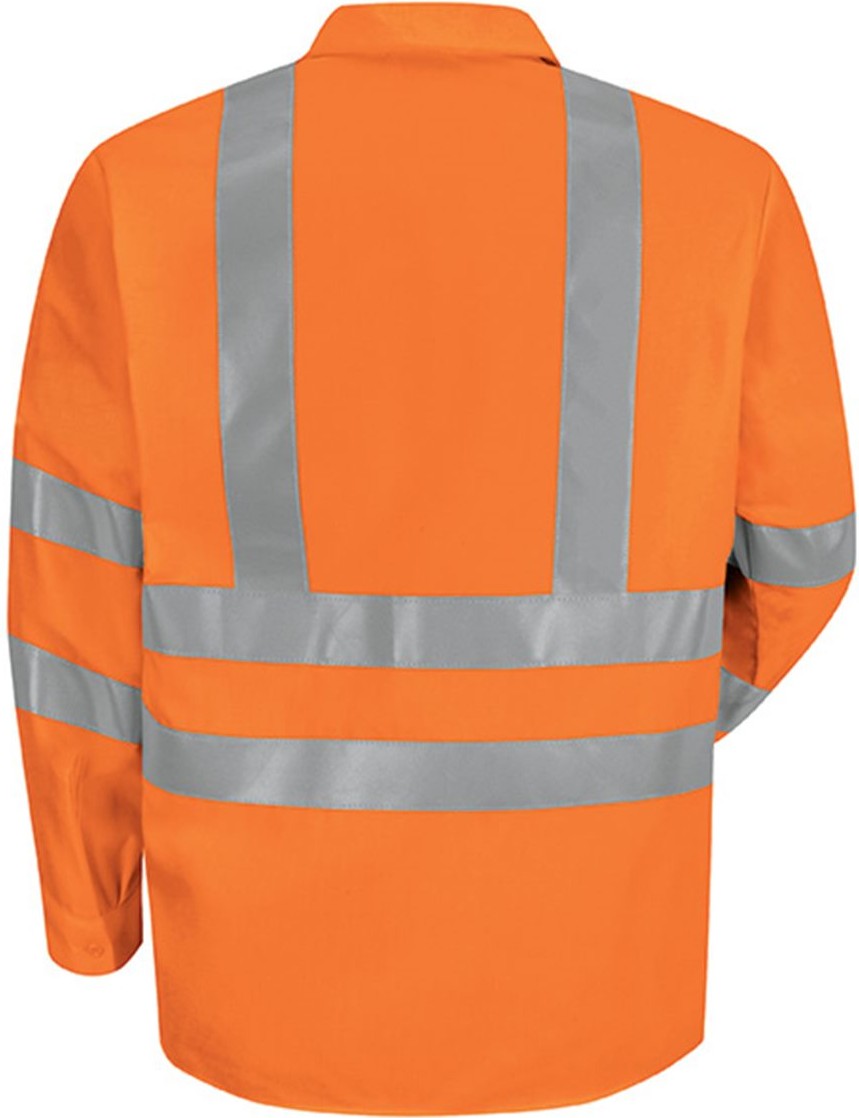Front View of OF-Fluorescent Orange High Visibility Work Shirt Tall Sizes - SS14HVT