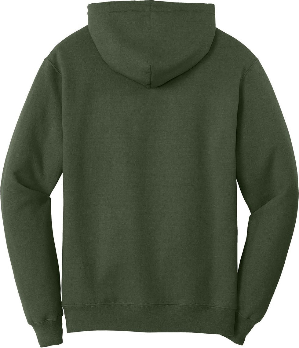 Front View of Olive Port & Co Core Fleece Pullover Hooded Sweatshirt. PC78H