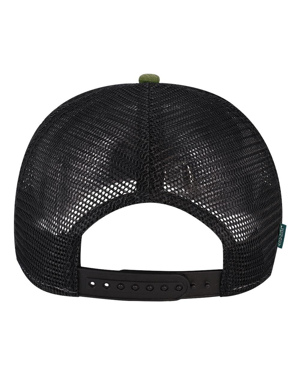 Front View of Olive Slub/ Black Five-Panel Trucker Cap - ROADIE