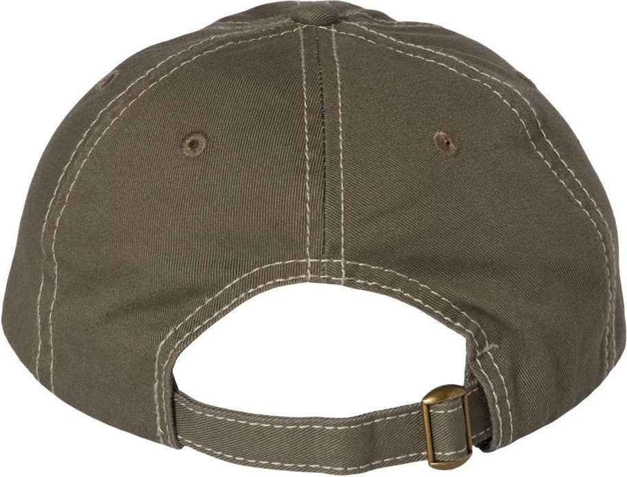 Front View of Olive/ Stone Stitch Bio-Washed Classic Dad Hat - VC300A