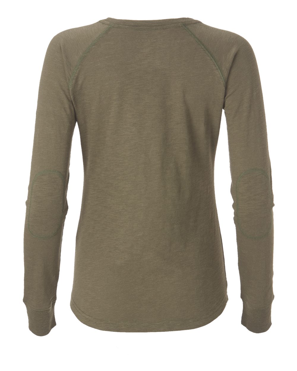 Front View of Olive Women's Solid Preppy Patch Long Sleeve T-Shirt - BW3166