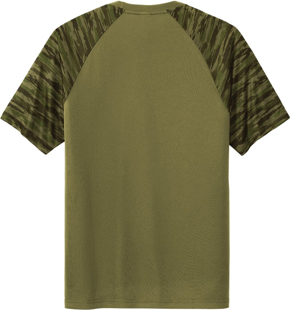Rear View of OlvDrabGn Sport-Tek Drift Camo Colorblock Tee ST376