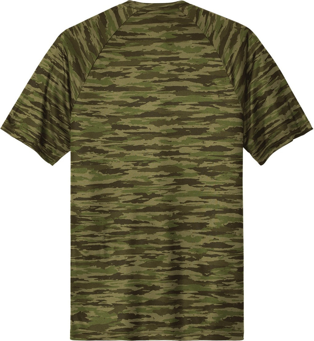 Front View of OlvDrabGn Sport-Tek Drift Camo Tee ST375