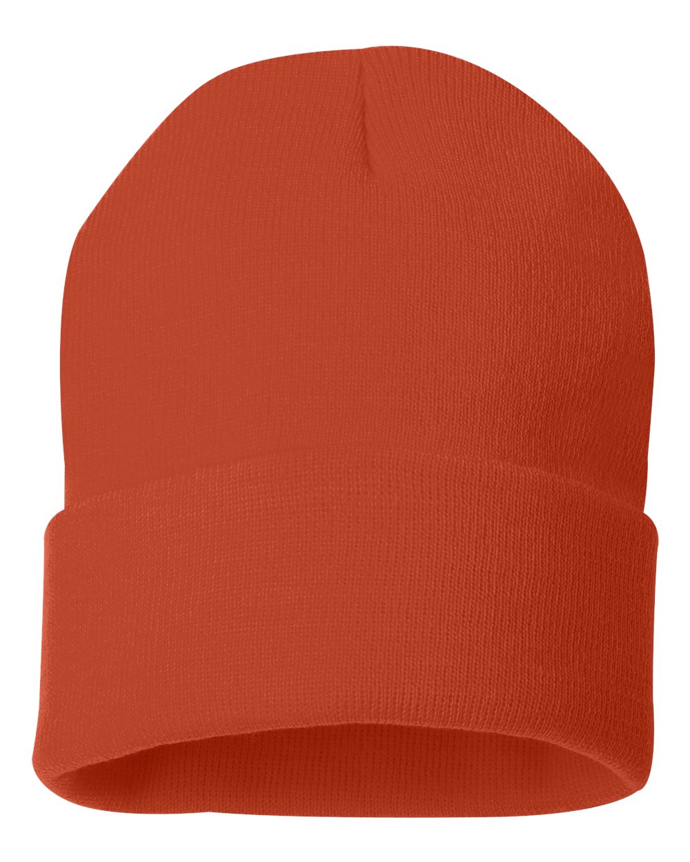 Front View of Orange 12" Solid Cuffed Beanie - SP12