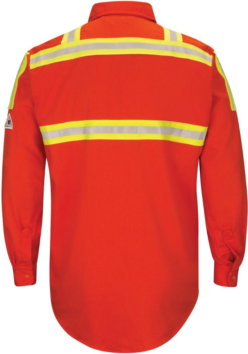 Rear View of Orange Enhanced Visibility Long Sleeve Uniform Shirt - SLATOR