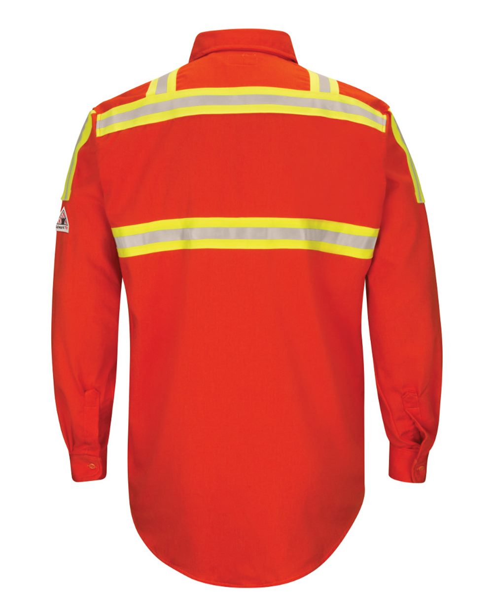 Rear View of Orange Enhanced Visibility Long Sleeve Uniform Shirt - Tall Sizes - SLATORT