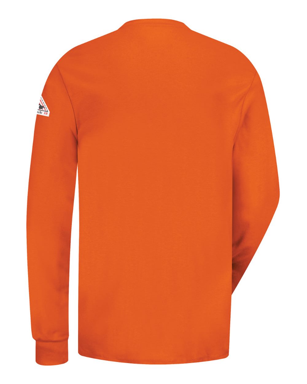 Rear View of Orange Long Sleeve Tagless Henley Shirt - SEL2 plain