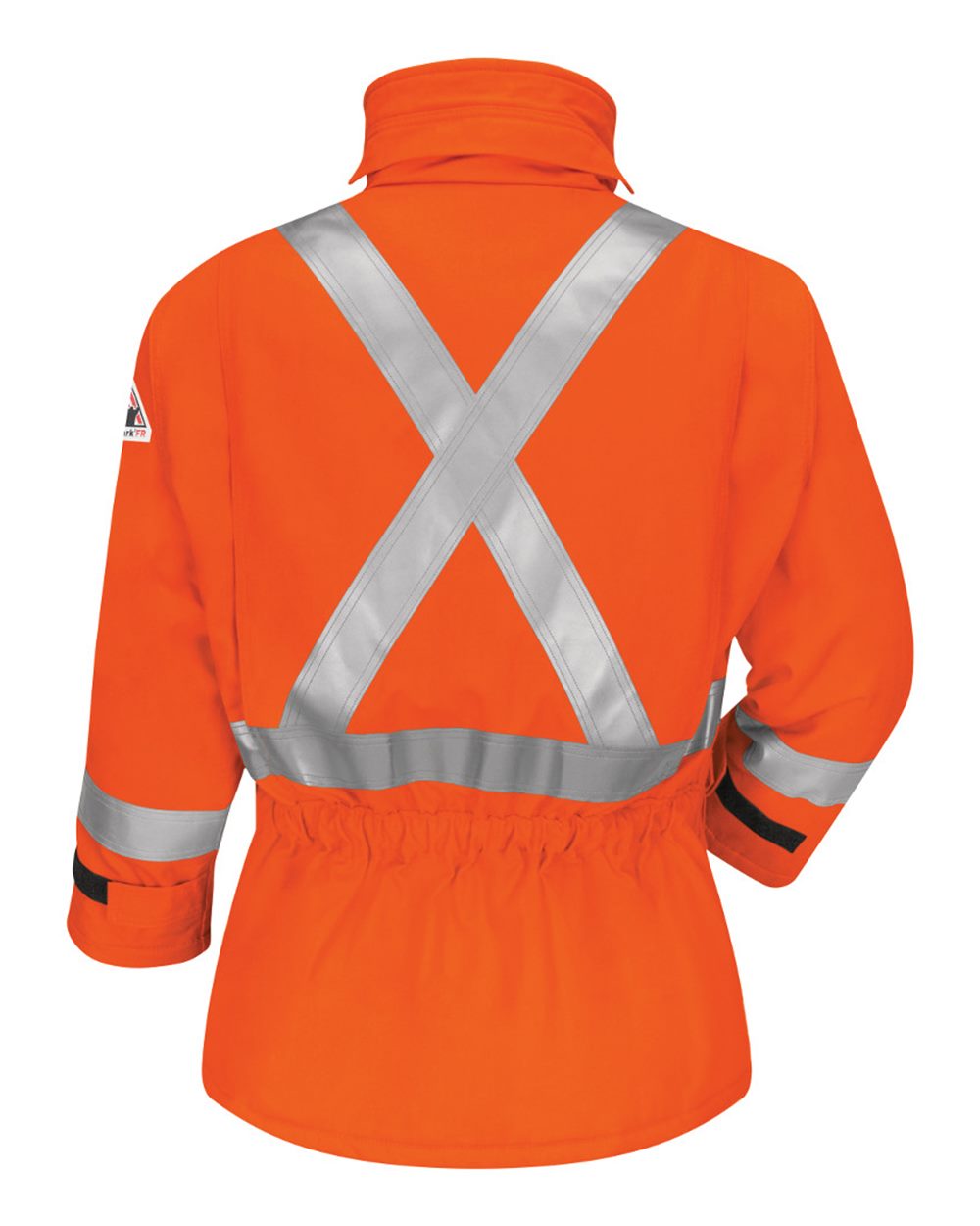 Rear View of Orange Men's Long Deluxe Parka With Reflective Trim - EXCEL FR® ComforTouch - JLPCL