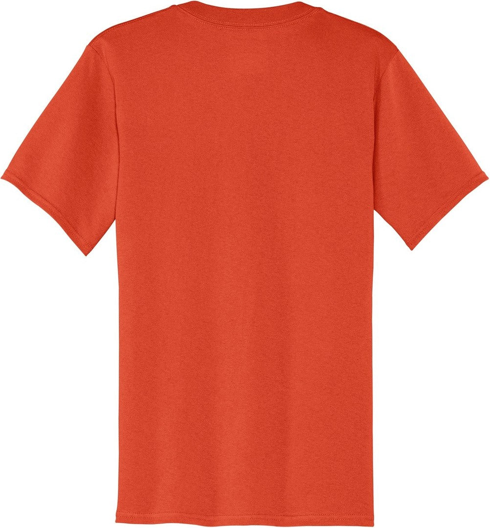Front View of Orange Port & Co Core Cotton Pocket Tee. PC54P