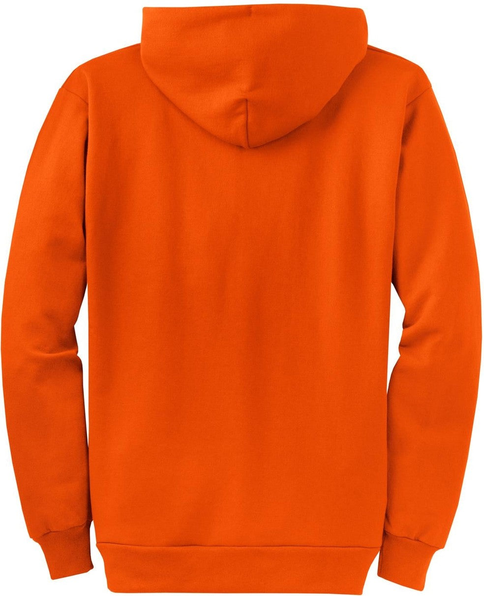 Front View of Orange Port & Co Core Fleece Full-Zip Hooded Sweatshirt. PC78ZH