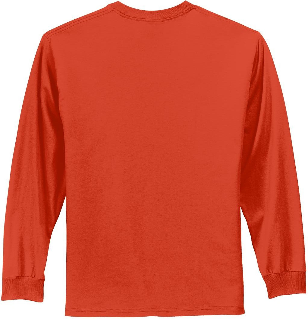 Front View of Orange Port & Co Long Sleeve Essential Tee. PC61LS