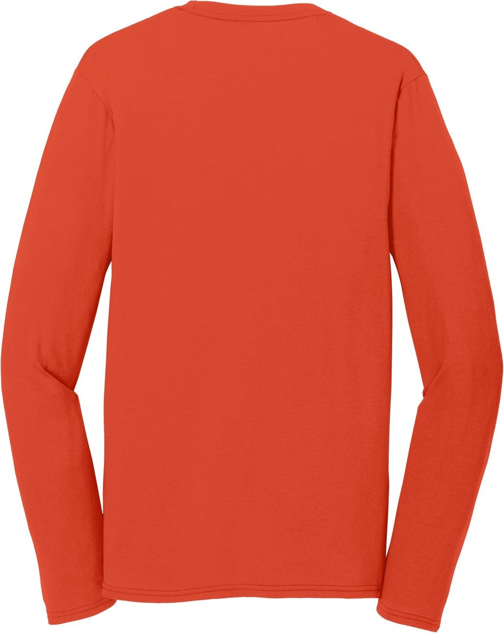 Front View of Orange Port & Co Long Sleeve Performance Blend Tee. PC381LS
