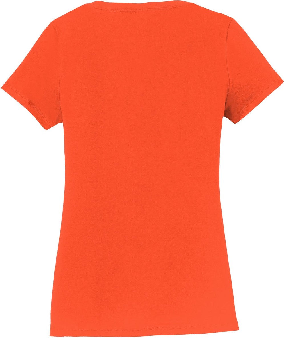 Rear View of Orange Port & Co Women's Fan Favorite V-Neck Tee. LPC450V