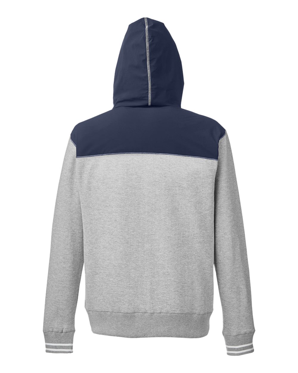 Front View of Oxford Heather/ Navy Navigator Fleece Hooded Full-Zip Jacket - N17582