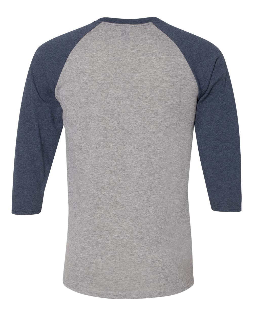 Rear View of Oxford/ Indigo Heather Triblend Three-Quarter Raglan Baseball T-Shirt - 601RR