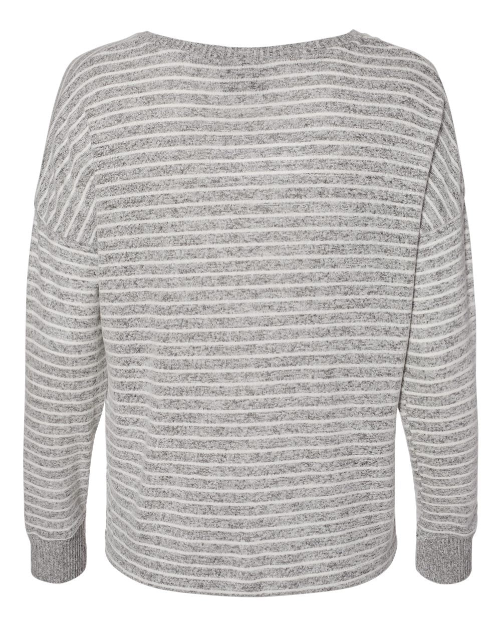Rear View of Oxford/ Natural Stripe Women&#39;s Cuddle Fleece Boxy Crewneck Pullover - L06