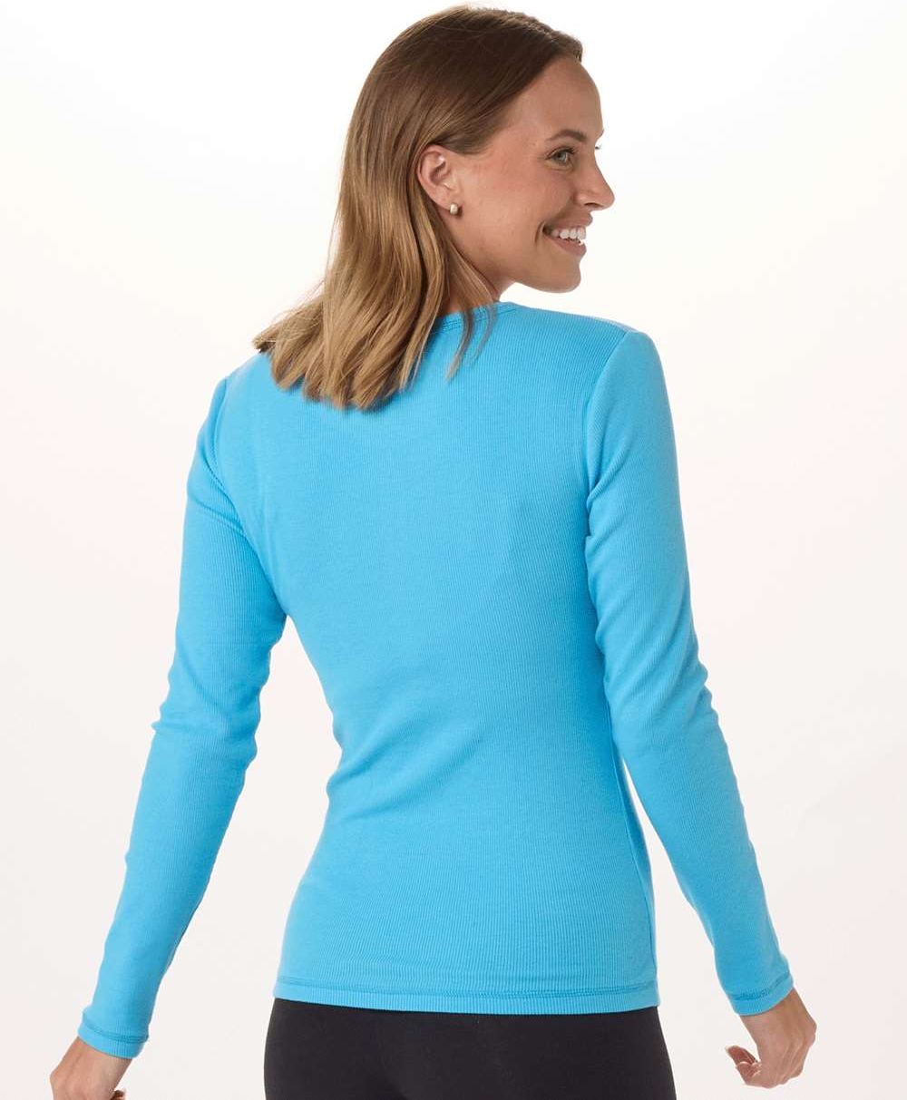 Front View of Pacific Blue Women's Harper Long Sleeve Henley - BW2402
