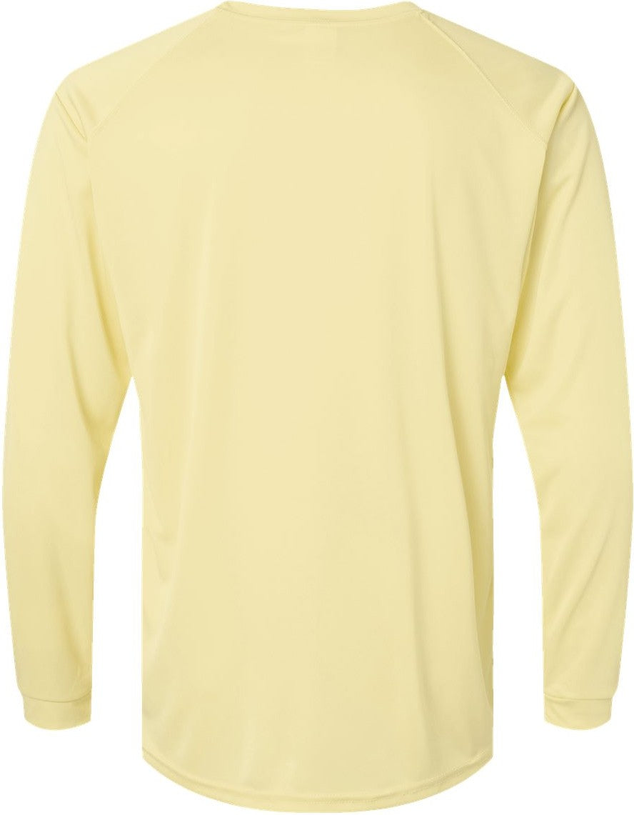 Front View of Pale Yellow Long Islander Performance Long Sleeve T-Shirt - 210
