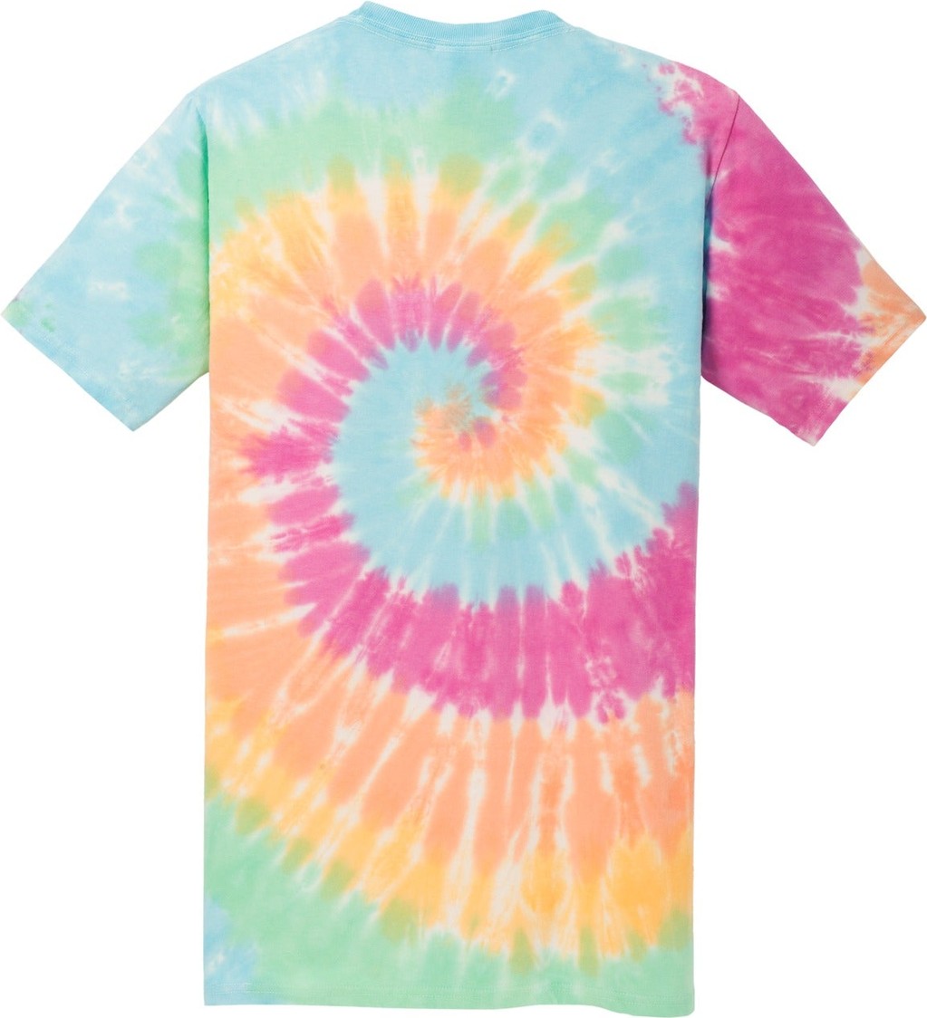 Front View of Pastel Rainbow Port & Co Tie-Dye Tee. PC147