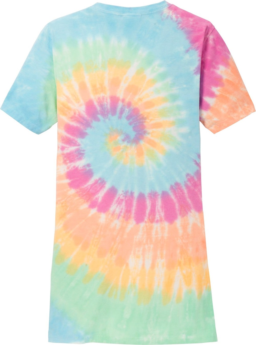 Front View of Pastel Rainbow Port & Co Women's Tie-Dye V-Neck Tee. LPC147V