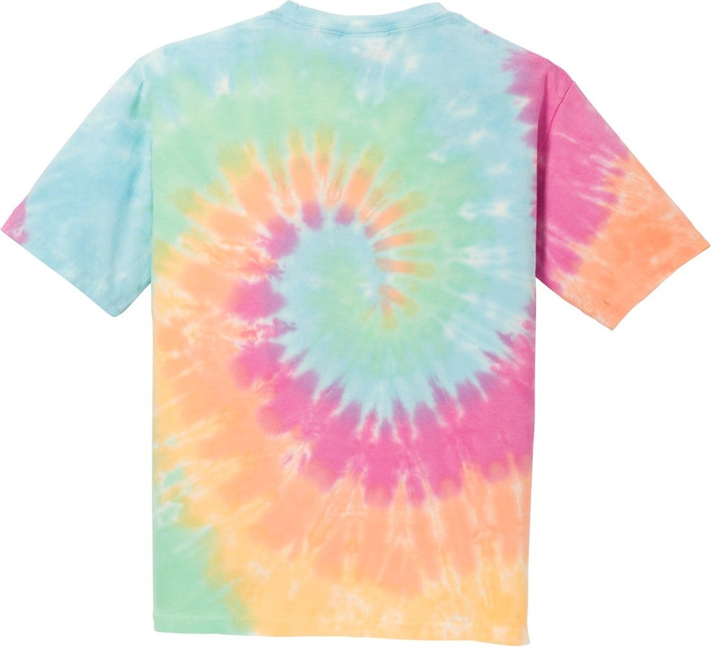 Front View of Pastel Rainbow Port & Co Youth Tie-Dye Tee. PC147Y