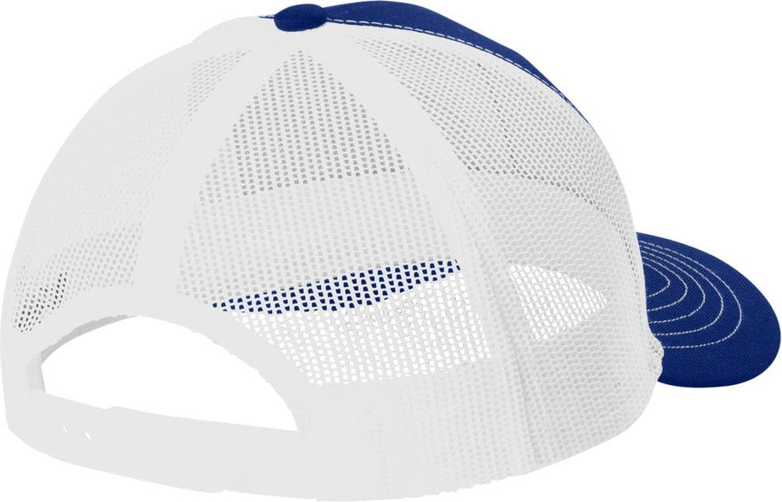 Rear View of PatBl/Wht Port Authority Youth Snapback Trucker Cap YC402