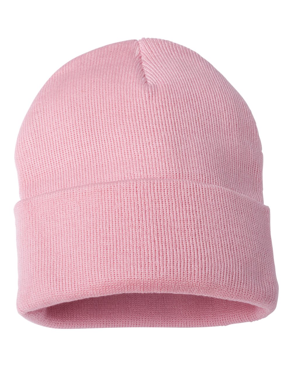 Front View of Pink 12" Solid Cuffed Beanie - SP12