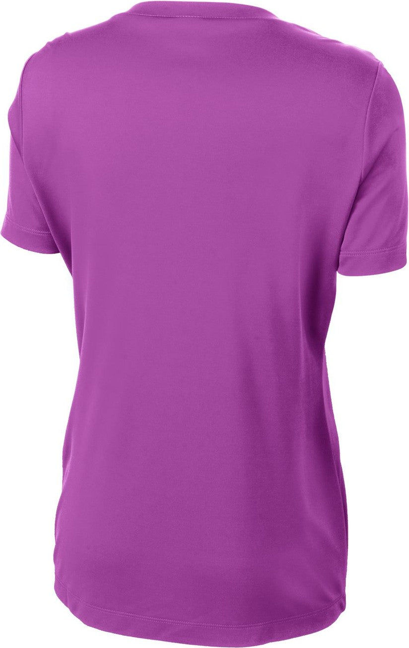 Front View of Pink Orchid Sport-Tek Women's PosiCharge Competitor V-Neck Tee. LST353