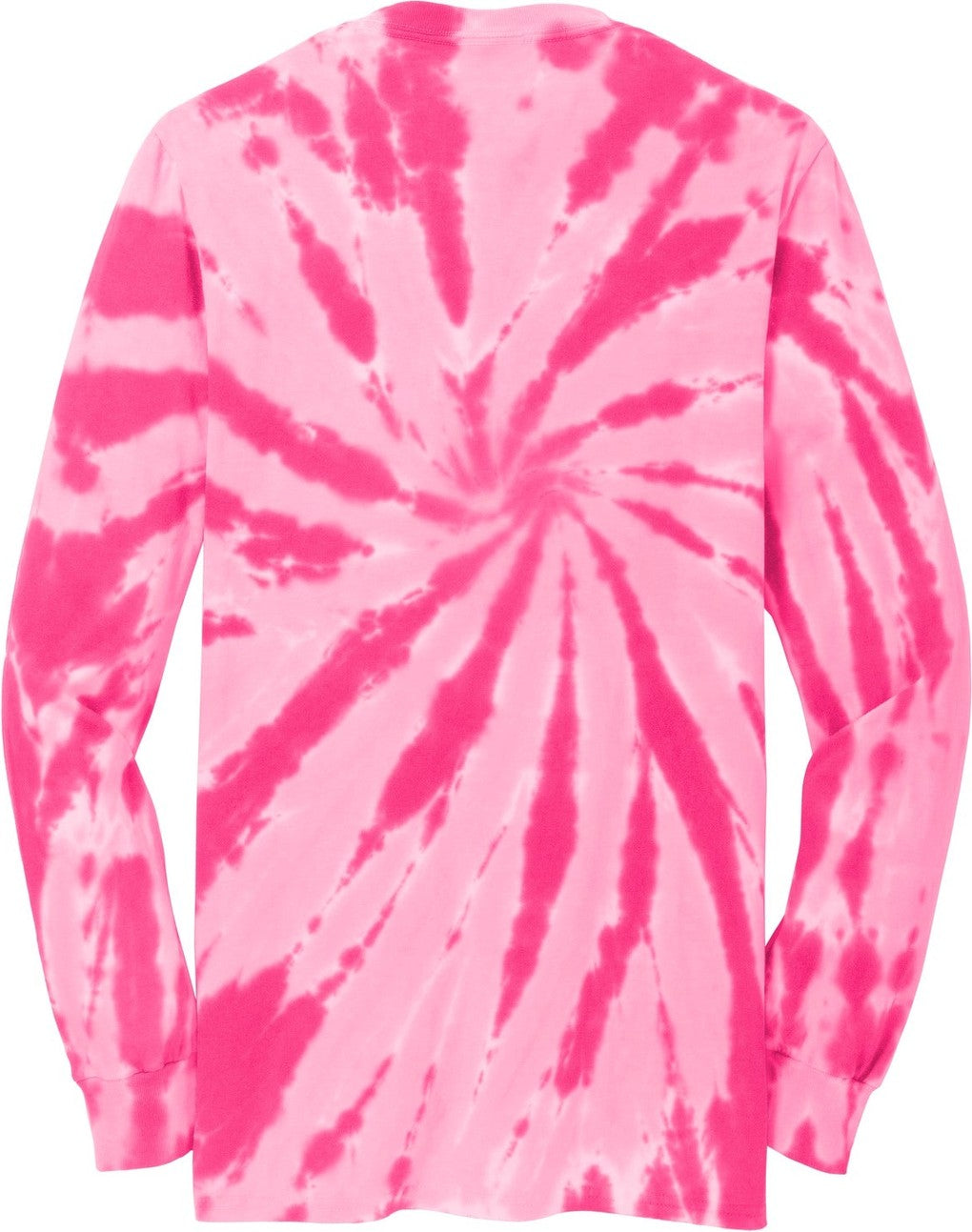 Rear View of Pink Port & Co Tie-Dye Long Sleeve Tee. PC147LS