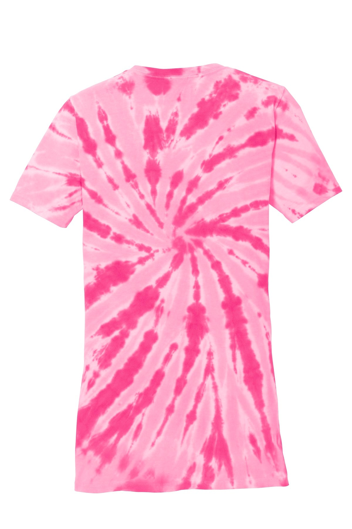 Front View of Pink Port & Co Women's Tie-Dye V-Neck Tee. LPC147V